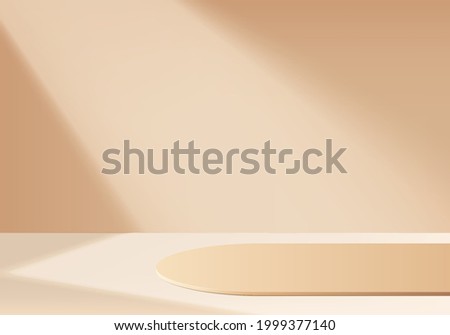 3d background products display podium scene with geometric platform. background vector 3d rendering with podium. stand to show cosmetic products. Stage showcase on pedestal display beige studio Royalty-Free Stock Photo #1999377140