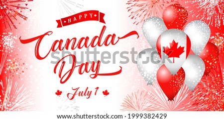 Happy Canada Day creative greetings. Isolated abstract graphic design template. The National Holiday shiny congrats concept. Glittering background, 3D decorative elements, country vintage typescript.