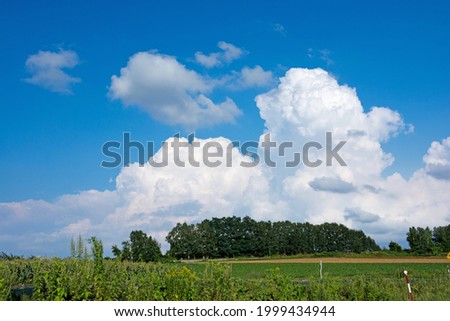 Green forests and cumulonimbus clouds in summer
 Royalty-Free Stock Photo #1999434944