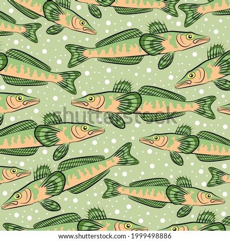 Green background with Icefishes. Vector. Cartoon character.