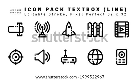 Icon Set of Textbox Line Icons. Contains such Icons as Photograms, Target, Sound, Router etc. Editable Stroke. 32 x 32 Pixel Perfect