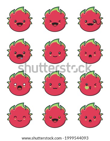 dragon fruit cartoon. with different facial expressions isolated on a white background