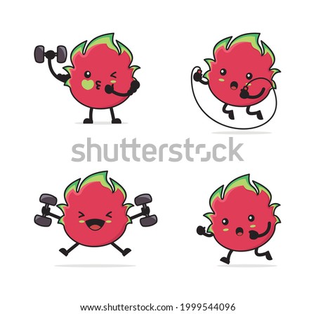 dragon fruit cartoon. With fitness concept isolated on white background.
