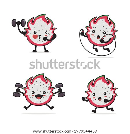 dragon fruit cartoon. With fitness concept isolated on white background