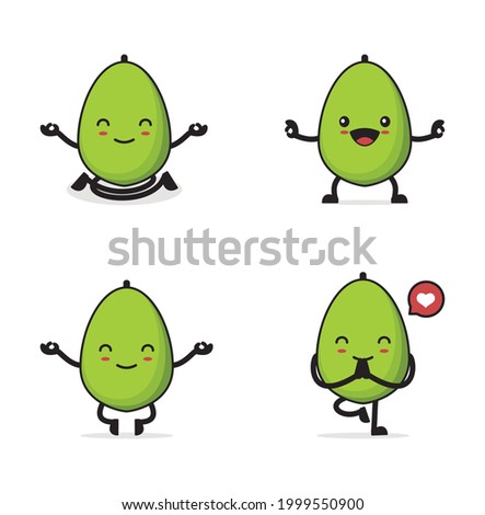 papaya cartoon. in a yoga pose, isolated on a white background