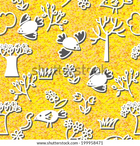 Birds and spring trees seamless