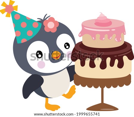 Happy birthday penguin with cake

