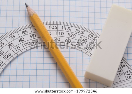 protractors, pencil, eraser, with booklet 