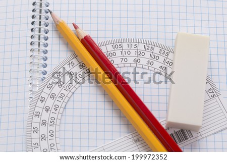 protractors, pencils, eraser, with booklet 