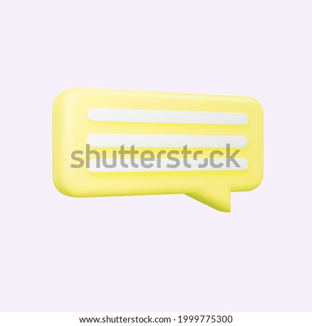 Yellow 3d bubble talk isolated on gray background. Glossy yellow speech bubble, dialogue, messenger shape. 3D render vector icon for social media or website