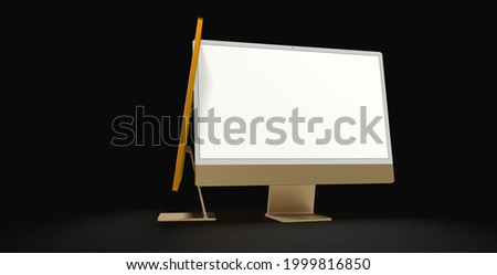 Workspace blank screen desktop computer, Mockup computer gold yellow