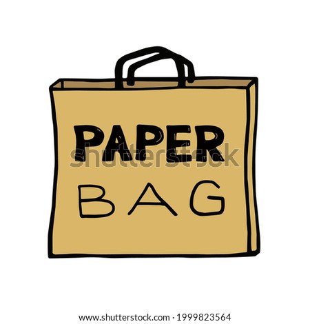 Hand drawn ecology doodle with bag for shopping, vector illustration about environment problems. Sketch element for graphic and web design, greeting cards, posters, stickers, textile prints.