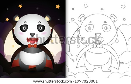 coloring book with a cute panda using costume dracula halloween