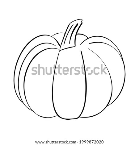 Pumpkin vector illustration in black outline isolated on white background. Cute simple hand drawn autumn harvest decorative design element vegetable silhouette. 