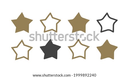 Set Of Star Icons. Gold and Blue Shape with Outline Star Doodles isolated on White Background. Flat Vector Illustration Design Template Elements.