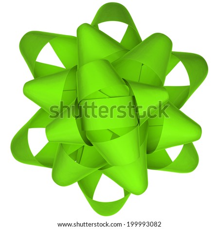 Green ribbon bow on white background