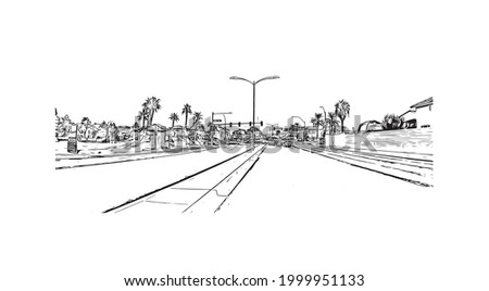 Building view with landmark of Henderson is the 
city in Nevada. Hand drawn sketch illustration in vector.