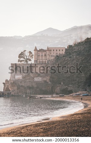 A building on a cliff by the water, Maiori, Campania, Italy