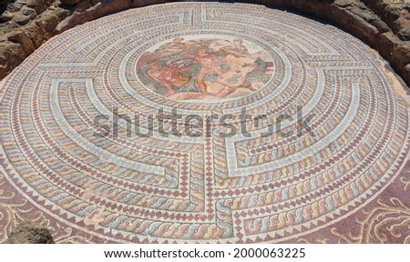 Ancient Roman empirical mosaic art floor in Paphos, Cyprus