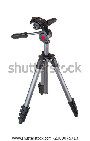 Aluminum tripod to keep the video and camera from shaking and smudging when shooting, tripod head, isolated on a white background