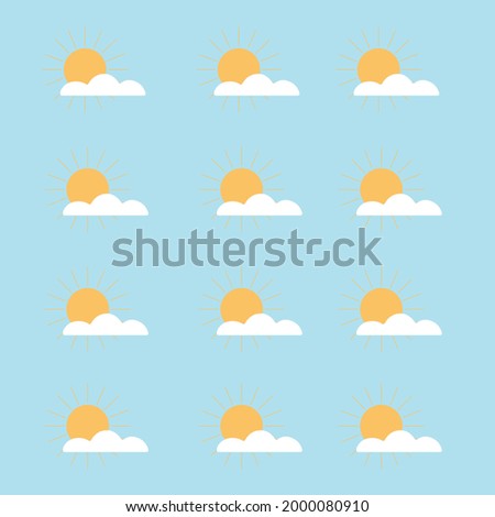 Cute and funny sunny pattern with clouds. Sun. Yellow background. Wallpaper.