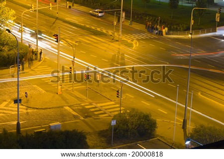 night traffic on a crossroad in the city of Prague