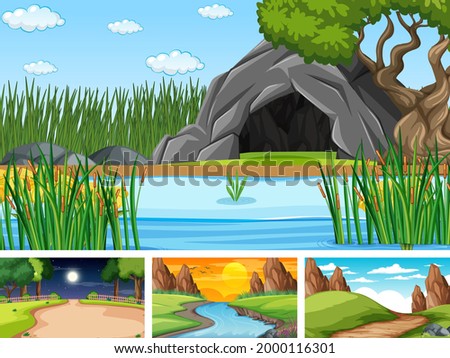 Four different scene of nature park and forest illustration