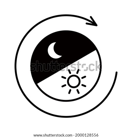 24-hour image illustration. Arrow (line art, black) from morning to night