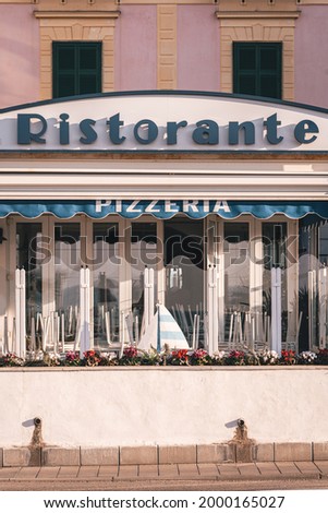Restaurant and pizzeria sign in Maiori, on the Amalfi Coast in Campania, Italy