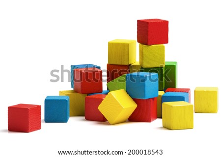 toy blocks heap, multicolor wooden bricks stack isolated white background Royalty-Free Stock Photo #200018543