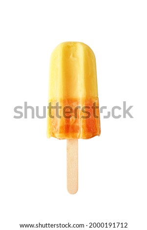 Yellow ice cream on isolated on white background. Fresh frozen ice popsicle. Summer food