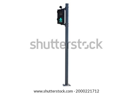 Pedestrian crossing traffic light - green light, isolated on a white background Royalty-Free Stock Photo #2000221712