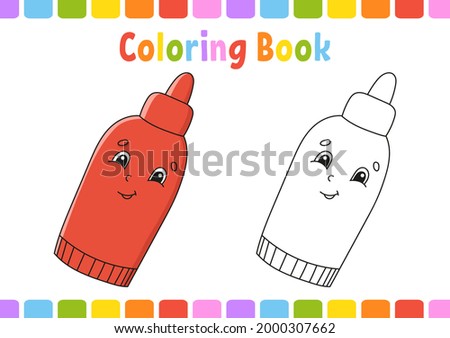 Coloring book for kids. Cartoon character. Vector illustration. Fantasy page for children. Black contour silhouette. Isolated on white background. Barbecue theme.