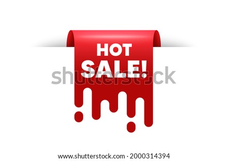 Hot Sale text. Red ribbon tag banner. Special offer price sign. Advertising Discounts symbol. Hot sale sticker ribbon badge banner. Red sale label. Vector