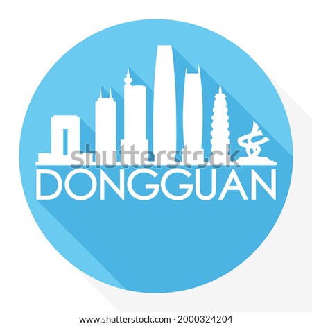 Dongguan, Guangdong Province, China Round Button City Skyline Design. Silhouette Stamp Vector Travel Tourism.