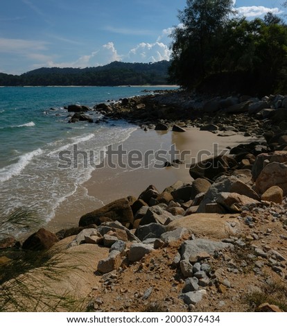 Amazing view of rocky sea side at Teluk Kalung, Terengganu, Malaysia. Royalty-Free Stock Photo #2000376434