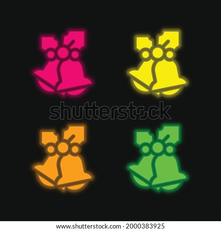 Bells four color glowing neon vector icon