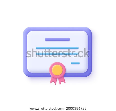 Vector certificate icon. Achievement, award, grant, diploma concepts. 3d vector illustration. Royalty-Free Stock Photo #2000386928