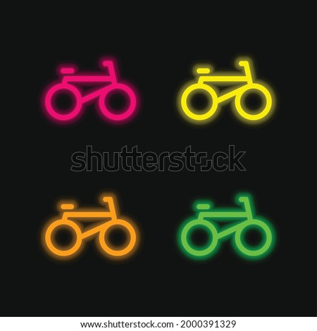 Bicycle Side View four color glowing neon vector icon