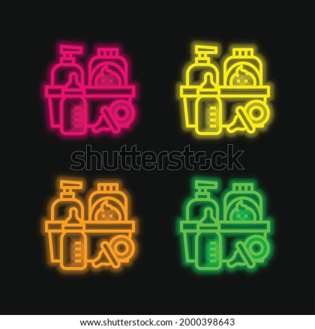 Baby Products four color glowing neon vector icon