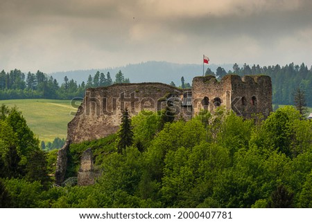 Beautiful landscape panorama in Podhale with Czorsztyn Castle
