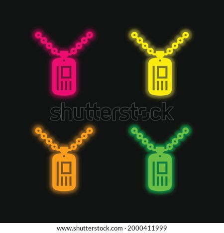 Army Dog Tag four color glowing neon vector icon