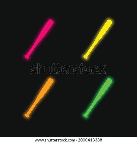 Baseball Bat Silhouette four color glowing neon vector icon