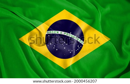 Waving Fabric Texture of the Flag of Brazil. Waving Flag of the Brazil