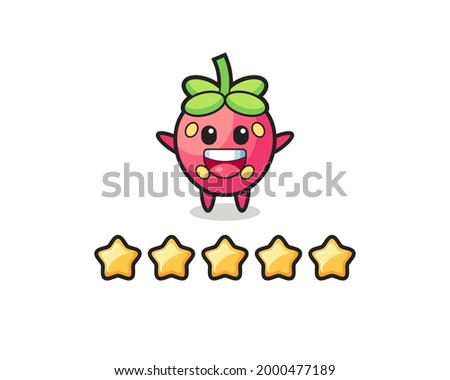 the illustration of customer best rating, strawberry cute character with 5 stars , cute style design for t shirt, sticker, logo element