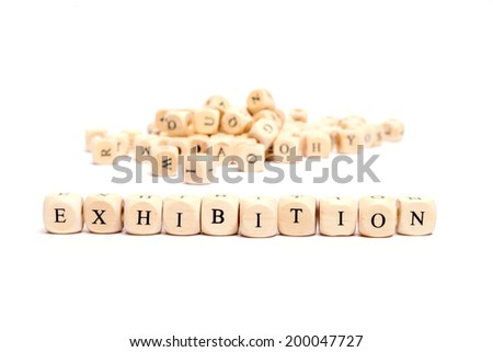 word with dice on white background - exhibition