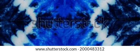 Blue Batik Cotton cloth texture. Psychedelic Pattern. Banner. Tie Dye Spiral. Colorful Dye Process. Blue Brush. Hippie Shirt. Blue water stains on fabric. Indigo Abstract Ink Background. 