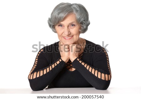 Happy senior lady, isolated on white background
