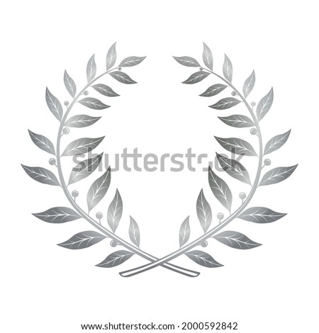 Silver laurel wreath of the winner with berries, isolated image on a white background. Vector graphics