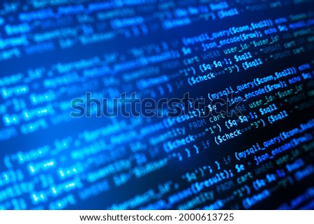 php web programming source code. Abstract code background. WWW software development. Software background. Website codes on computer monitor. 